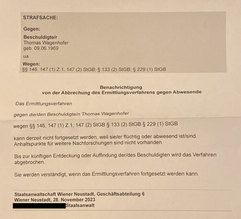 Strafverfahren gegen Thomas Wagenhofer in Wiener Neustadt